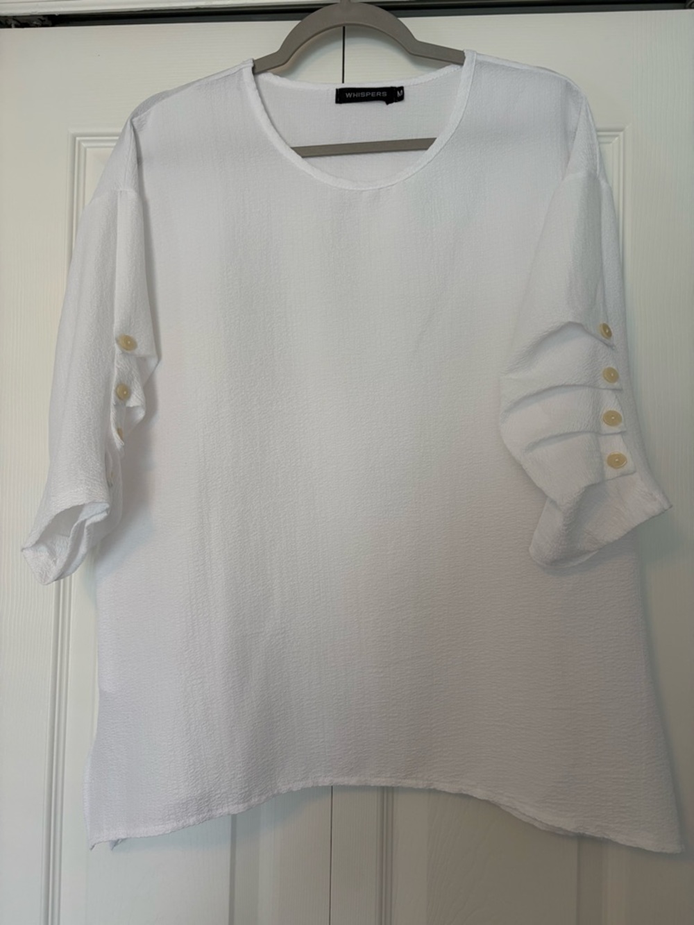 Whispers Women's White Button-Sleeve Textured Blouse